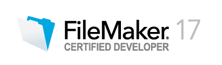 Logo FileMaker 17 Certified Developer. Adimea, Claris Partner.