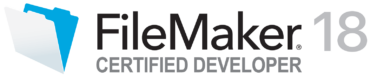 Logo FileMaker 18 Certified Developer. Adimea, Claris Partner.